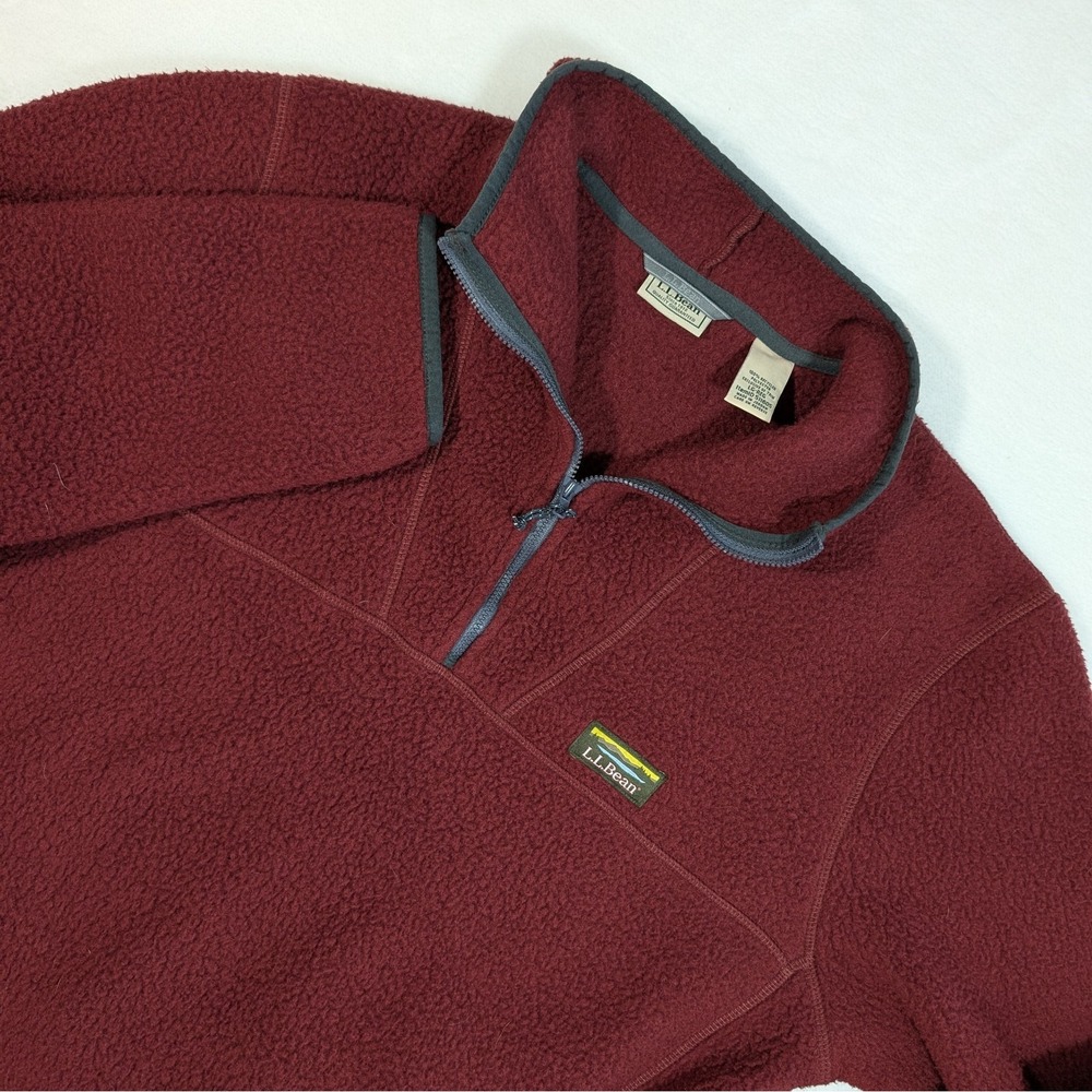 LL‎ Bean Katahdin Fleece Pullover Men's Large Burgundy 1/4 Zip Mock Neck 511605